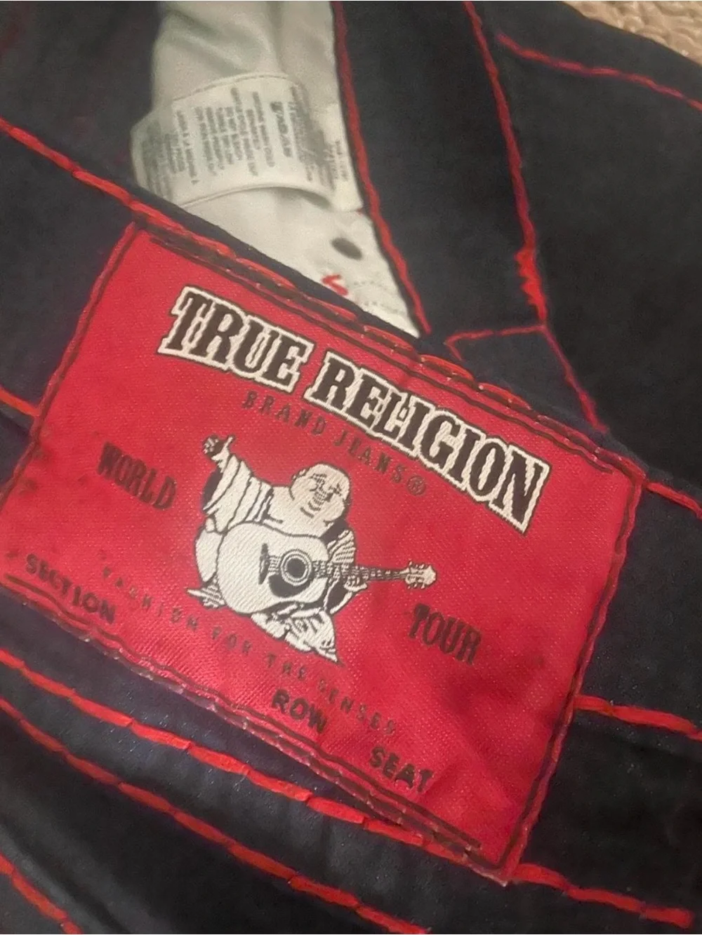 True Religion Black Jeans with Red Contrast Stitching